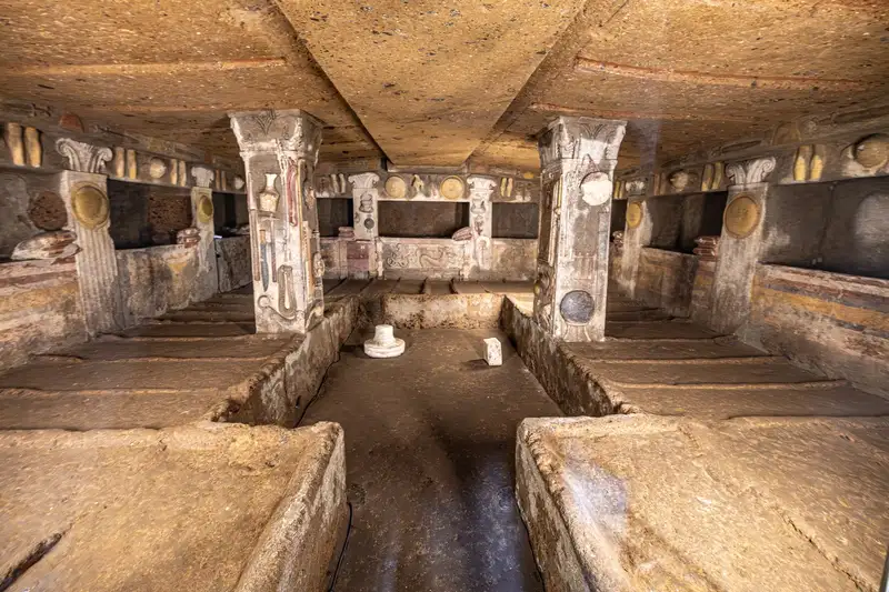 Explore the historic Etruscan Necropolis, showcasing ancient tombs in Lazio, Italy.